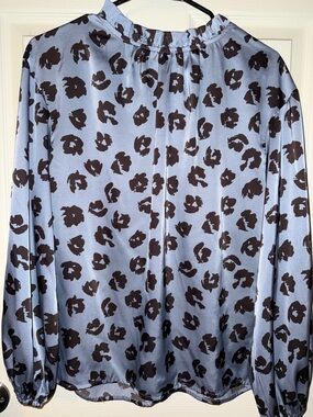 Blue and Black Printed Long Sleeve Blouse